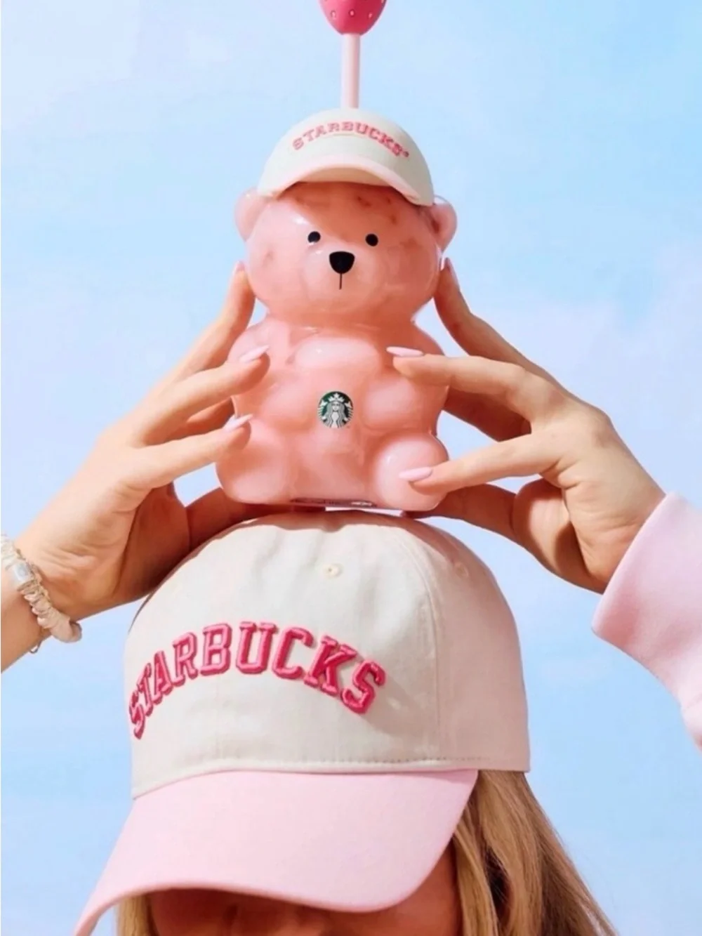 Starbucks Pink Bear Kids Cup with Strawberry Topper